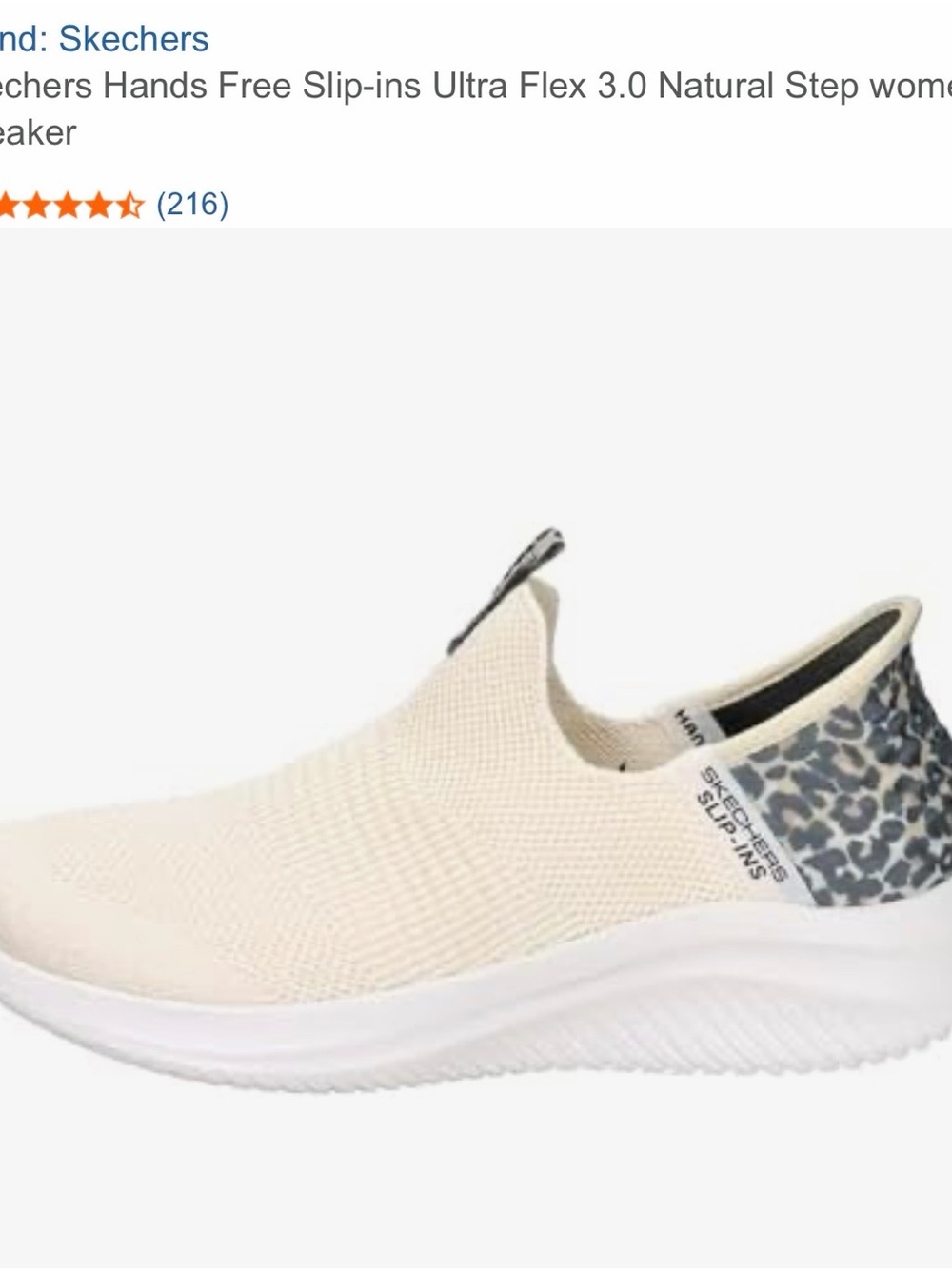 Skechers Slip-Ins Ultra Flex Knit Slip-On Sneakers in Cream with Leopard Heel